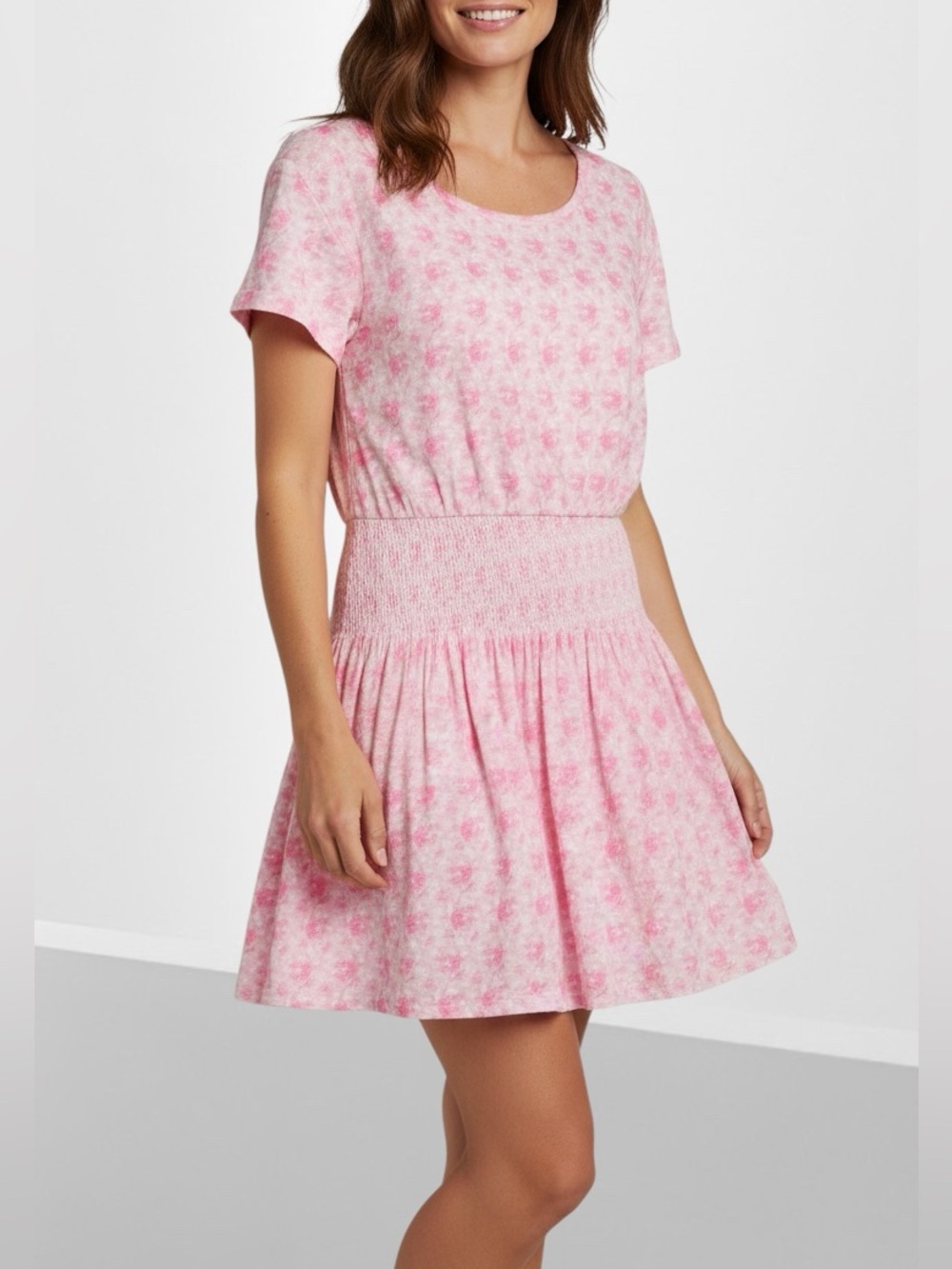 LoveShackFancy Amore Rose Patch Floral Smocked-Waist Mini Dress Size XL